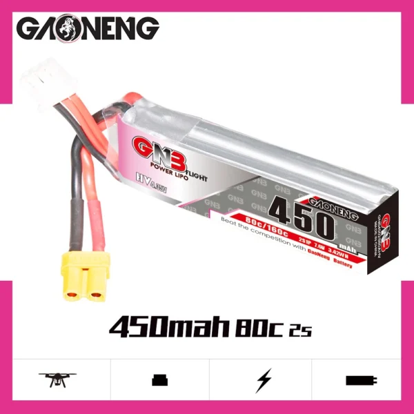Batería LiPo Gaoneng GNB 2S 7.6V 450mAh 80C (XT30 HV)