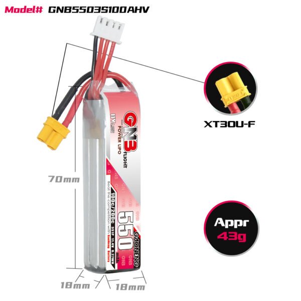 Batería LiPo Gaoneng GNB 3S 11.4V 550mAh 100C (XT30 HV)
