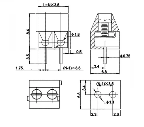 Bornera para PCB 3.5mm KF350 (2 Pines)
