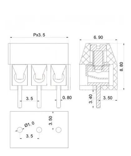 Bornera para PCB 3.5mm KF350 (3 Pines)