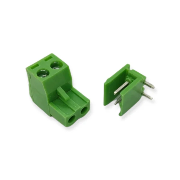 Bornera Enchufable 2 Pines PCB 5.08mm (Ángulo Recto)