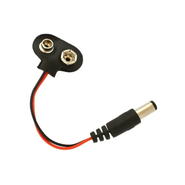 CONECTOR TIPO BROCHE PARA BATERIA 9V NEGRO CON PLUG DC