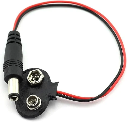 CONECTOR TIPO BROCHE PARA BATERIA 9V NEGRO CON PLUG DC