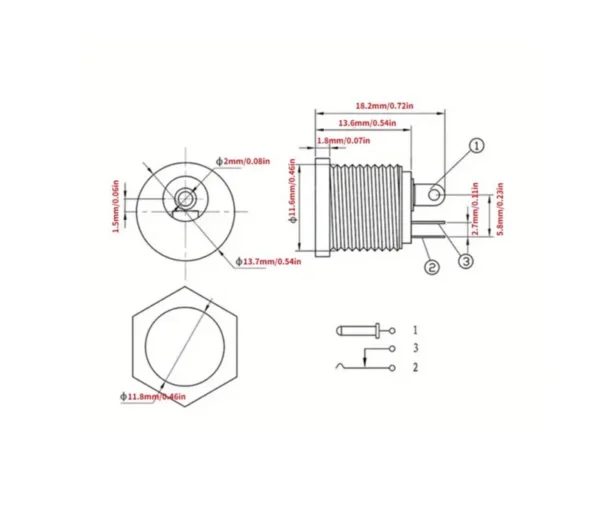 CONECTOR JACK DC HEMBRA REDONDO P/CHASIS CON TUERCA