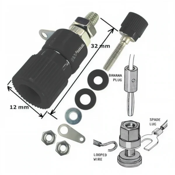 Conector Banana Jack Mediano para Chasis (Hembra)
